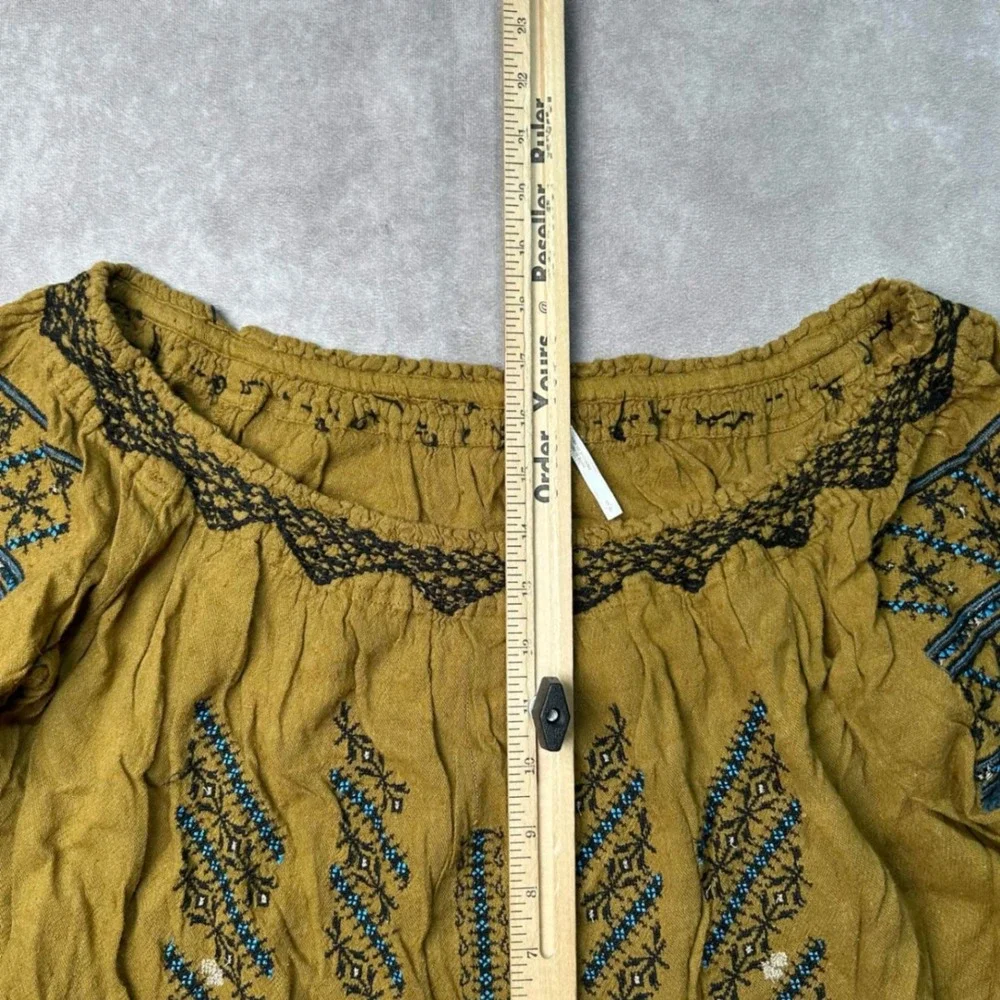 Free People All I Need Off the Shoulder Embroidered Boho Peasant Blouse To